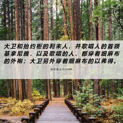 Picture 06 - 历 代 志 上 15:27 CUVS - 大 卫 和 抬 约 柜 的 利 未 人 ， 并 - Bible Verse Picture