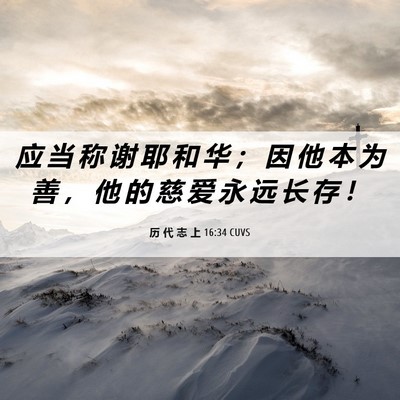 Picture 06 - 历 代 志 上 16:34 CUVS - 应 当 称 谢 耶 和 华 ； 因 他 本 为 - Bible Verse Picture