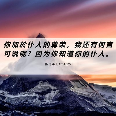 Picture 06 - 历 代 志 上 17:18 CUVS - 你 加 於 仆 人 的 尊 荣 ， 我 还 有 - Bible Verse Picture