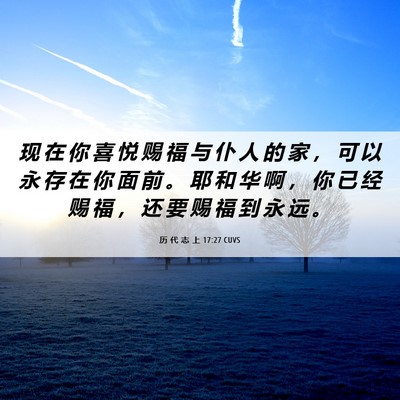 Picture 06 - 历 代 志 上 17:27 CUVS - 现 在 你 喜 悦 赐 福 与 仆 人 的 家 - Bible Verse Picture
