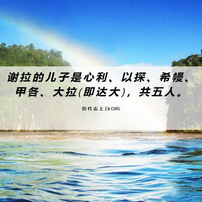 Picture 06 - 历 代 志 上 2:6 CUVS - 谢 拉 的 儿 子 是 心 利 、 以 探 、 - Bible Verse Picture