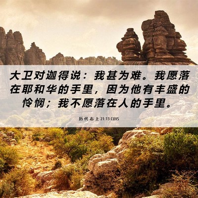 Picture 06 - 历 代 志 上 21:13 CUVS - 大 卫 对 迦 得 说 ： 我 甚 为 难 。 - Bible Verse Picture