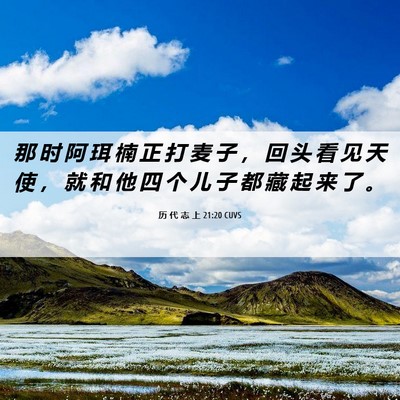Picture 06 - 历 代 志 上 21:20 CUVS - 那 时 阿 珥 楠 正 打 麦 子 ， 回 头 - Bible Verse Picture