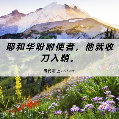 Picture 06 - 历 代 志 上 21:27 CUVS - 耶 和 华 吩 咐 使 者 ， 他 就 收 刀 - Bible Verse Picture