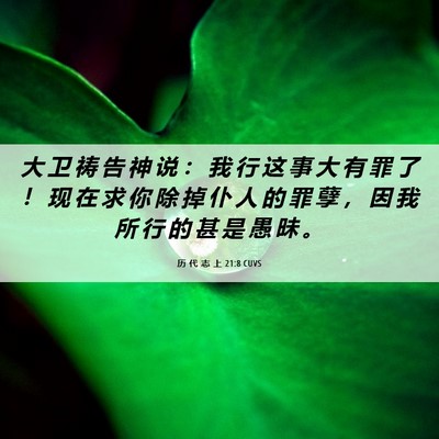 Picture 06 - 历 代 志 上 21:8 CUVS - 大 卫 祷 告 神 说 ： 我 行 这 事 大 - Bible Verse Picture