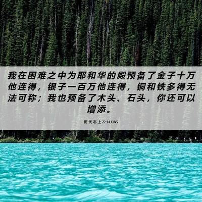 Picture 06 - 历 代 志 上 22:14 CUVS - 我 在 困 难 之 中 为 耶 和 华 的 殿 - Bible Verse Picture