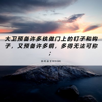 Picture 06 - 历 代 志 上 22:3 CUVS - 大 卫 预 备 许 多 铁 做 门 上 的 钉 - Bible Verse Picture