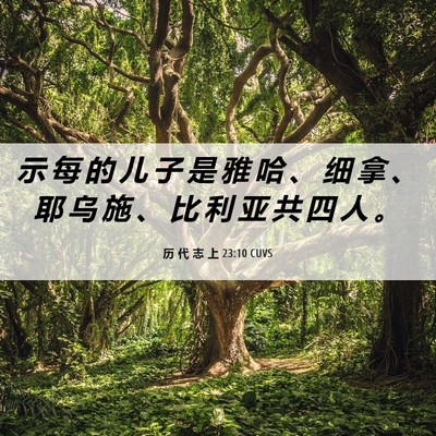 Picture 06 - 历 代 志 上 23:10 CUVS - 示 每 的 儿 子 是 雅 哈 、 细 拿 、 - Bible Verse Picture