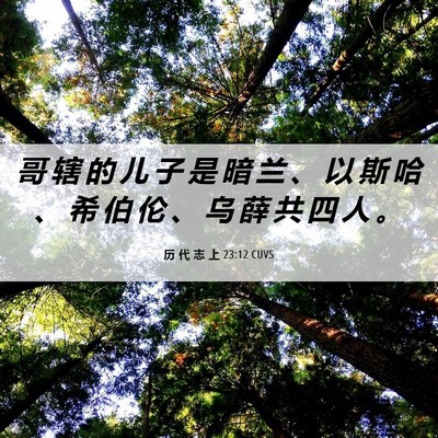 Picture 06 - 历 代 志 上 23:12 CUVS - 哥 辖 的 儿 子 是 暗 兰 、 以 斯 哈 - Bible Verse Picture