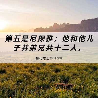 Picture 06 - 历 代 志 上 25:12 CUVS - 第 五 是 尼 探 雅 ； 他 和 他 儿 子 - Bible Verse Picture