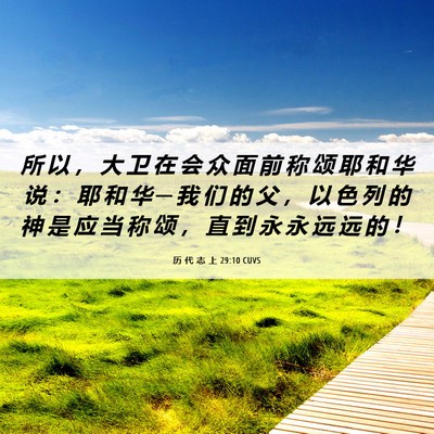 Picture 06 - 历 代 志 上 29:10 CUVS - 所 以 ， 大 卫 在 会 众 面 前 称 颂 - Bible Verse Picture