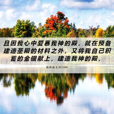 Picture 06 - 历 代 志 上 29:3 CUVS - 且 因 我 心 中 爱 慕 我 神 的 殿 ， - Bible Verse Picture