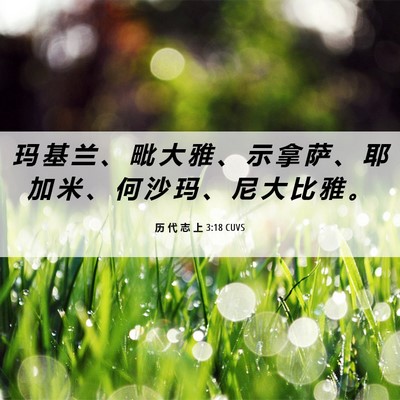 Picture 06 - 历 代 志 上 3:18 CUVS - 玛 基 兰 、 毗 大 雅 、 示 拿 萨 、 - Bible Verse Picture