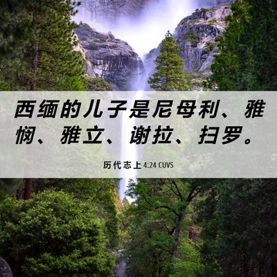 Picture 06 - 历 代 志 上 4:24 CUVS - 西 缅 的 儿 子 是 尼 母 利 、 雅 悯 - Bible Verse Picture