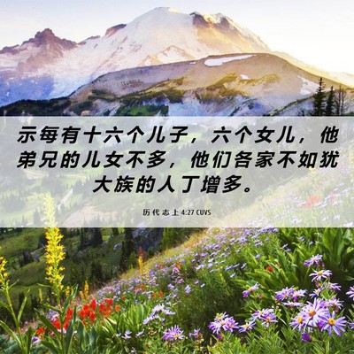 Picture 06 - 历 代 志 上 4:27 CUVS - 示 每 有 十 六 个 儿 子 ， 六 个 女 - Bible Verse Picture