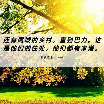 Picture 06 - 历 代 志 上 4:33 CUVS - 还 有 属 城 的 乡 村 ， 直 到 巴 力 - Bible Verse Picture