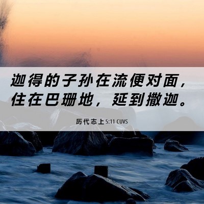 Picture 06 - 历 代 志 上 5:11 CUVS - 迦 得 的 子 孙 在 流 便 对 面 ， 住 - Bible Verse Picture