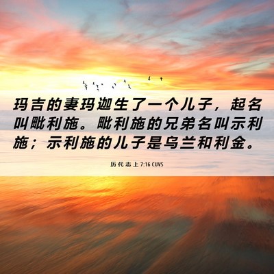 Picture 06 - 历 代 志 上 7:16 CUVS - 玛 吉 的 妻 玛 迦 生 了 一 个 儿 子 - Bible Verse Picture