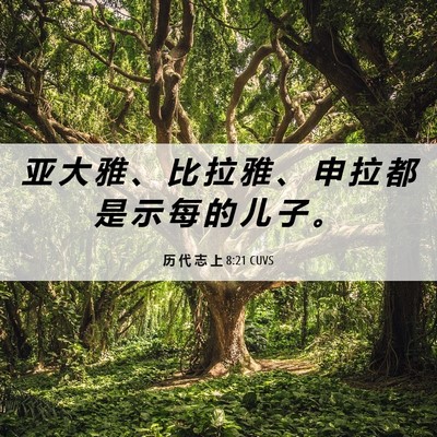 Picture 06 - 历 代 志 上 8:21 CUVS - 亚 大 雅 、 比 拉 雅 、 申 拉 都 是 - Bible Verse Picture