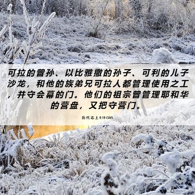 Picture 06 - 历 代 志 上 9:19 CUVS - 可 拉 的 曾 孙 、 以 比 雅 撒 的 孙 - Bible Verse Picture