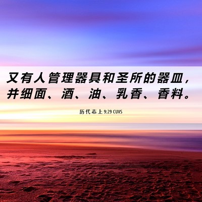 Picture 06 - 历 代 志 上 9:29 CUVS - 又 有 人 管 理 器 具 和 圣 所 的 器 - Bible Verse Picture