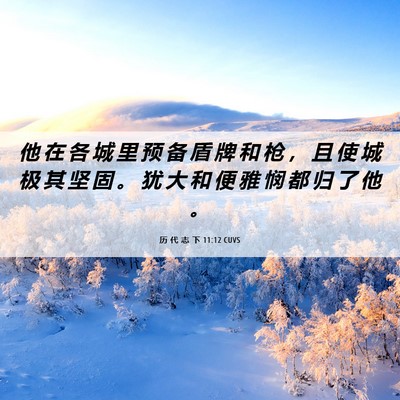 Picture 06 - 历 代 志 下 11:12 CUVS - 他 在 各 城 里 预 备 盾 牌 和 枪 ， - Bible Verse Picture