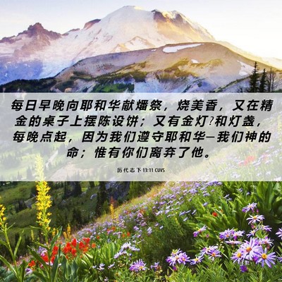 Picture 06 - 历 代 志 下 13:11 CUVS - 每 日 早 晚 向 耶 和 华 献 燔 祭 ， - Bible Verse Picture