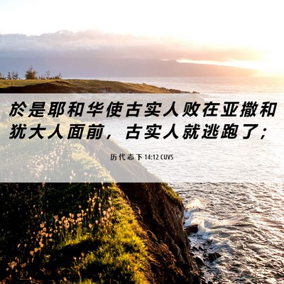 Picture 06 - 历 代 志 下 14:12 CUVS - 於 是 耶 和 华 使 古 实 人 败 在 亚 - Bible Verse Picture