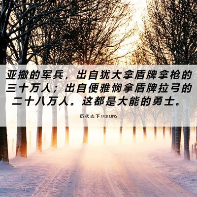 Picture 06 - 历 代 志 下 14:8 CUVS - 亚 撒 的 军 兵 ， 出 自 犹 大 拿 盾 - Bible Verse Picture