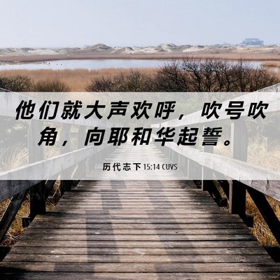 Picture 06 - 历 代 志 下 15:14 CUVS - 他 们 就 大 声 欢 呼 ， 吹 号 吹 角 - Bible Verse Picture
