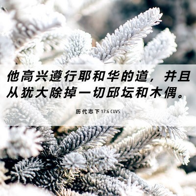 Picture 06 - 历 代 志 下 17:6 CUVS - 他 高 兴 遵 行 耶 和 华 的 道 ， 并 - Bible Verse Picture