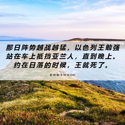 Picture 06 - 历 代 志 下 18:34 CUVS - 那 日 阵 势 越 战 越 猛 ， 以 色 列 - Bible Verse Picture