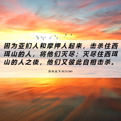 Picture 06 - 历 代 志 下 20:23 CUVS - 因 为 亚 扪 人 和 摩 押 人 起 来 ， - Bible Verse Picture