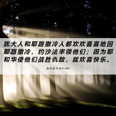 Picture 06 - 历 代 志 下 20:27 CUVS - 犹 大 人 和 耶 路 撒 冷 人 都 欢 欢 - Bible Verse Picture