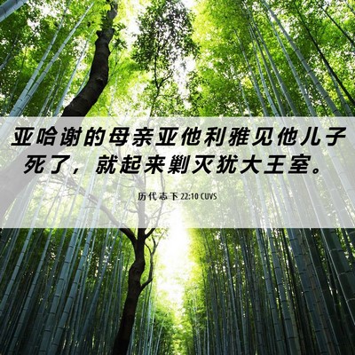 Picture 06 - 历 代 志 下 22:10 CUVS - 亚 哈 谢 的 母 亲 亚 他 利 雅 见 他 - Bible Verse Picture