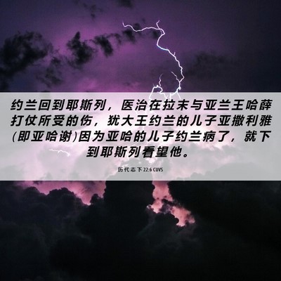 Picture 06 - 历 代 志 下 22:6 CUVS - 约 兰 回 到 耶 斯 列 ， 医 治 在 拉 - Bible Verse Picture