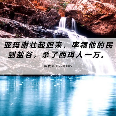 Picture 06 - 历 代 志 下 25:11 CUVS - 亚 玛 谢 壮 起 胆 来 ， 率 领 他 的 - Bible Verse Picture