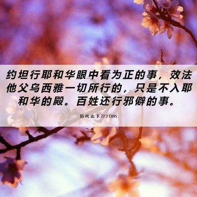 Picture 06 - 历 代 志 下 27:2 CUVS - 约 坦 行 耶 和 华 眼 中 看 为 正 的 - Bible Verse Picture