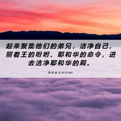 Picture 06 - 历 代 志 下 29:15 CUVS - 起 来 聚 集 他 们 的 弟 兄 ， 洁 净 - Bible Verse Picture