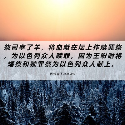 Picture 06 - 历 代 志 下 29:24 CUVS - 祭 司 宰 了 羊 ， 将 血 献 在 坛 上 - Bible Verse Picture