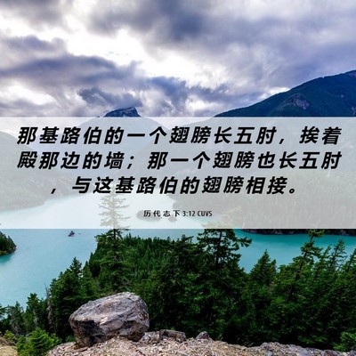 Picture 06 - 历 代 志 下 3:12 CUVS - 那 基 路 伯 的 一 个 翅 膀 长 五 肘 - Bible Verse Picture