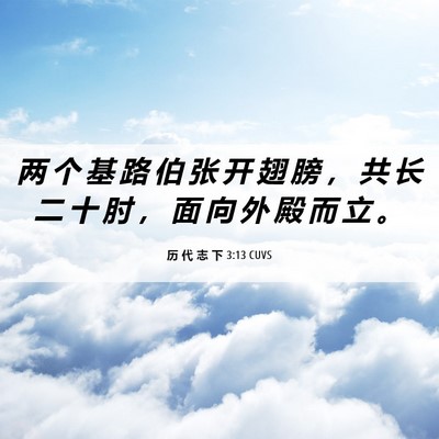 Picture 06 - 历 代 志 下 3:13 CUVS - 两 个 基 路 伯 张 开 翅 膀 ， 共 长 - Bible Verse Picture
