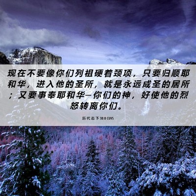 Picture 06 - 历 代 志 下 30:8 CUVS - 现 在 不 要 像 你 们 列 祖 硬 着 颈 - Bible Verse Picture