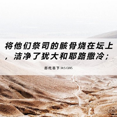 Picture 06 - 历 代 志 下 34:5 CUVS - 将 他 们 祭 司 的 骸 骨 烧 在 坛 上 - Bible Verse Picture