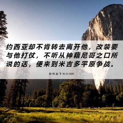 Picture 06 - 历 代 志 下 35:22 CUVS - 约 西 亚 却 不 肯 转 去 离 开 他 ， - Bible Verse Picture