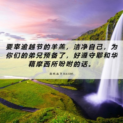 Picture 06 - 历 代 志 下 35:6 CUVS - 要 宰 逾 越 节 的 羊 羔 ， 洁 净 自 - Bible Verse Picture