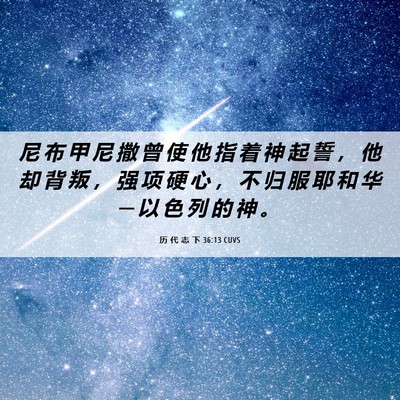 Picture 06 - 历 代 志 下 36:13 CUVS - 尼 布 甲 尼 撒 曾 使 他 指 着 神 起 - Bible Verse Picture