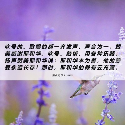 Picture 06 - 历 代 志 下 5:13 CUVS - 吹 号 的 、 歌 唱 的 都 一 齐 发 声 - Bible Verse Picture