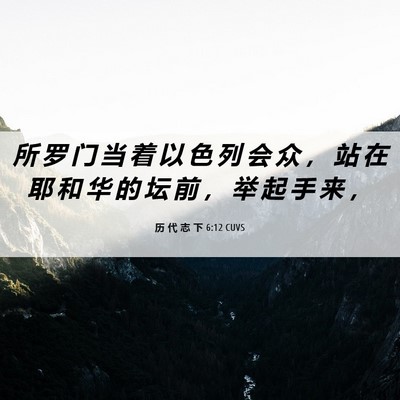 Picture 06 - 历 代 志 下 6:12 CUVS - 所 罗 门 当 着 以 色 列 会 众 ， 站 - Bible Verse Picture