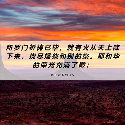 Picture 06 - 历 代 志 下 7:1 CUVS - 所 罗 门 祈 祷 已 毕 ， 就 有 火 从 - Bible Verse Picture